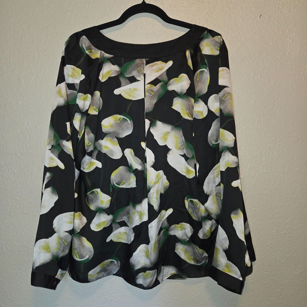 Worthington Floral Print Blouse Plus Size 1X - Black Calla Lily Long Sleeve Top